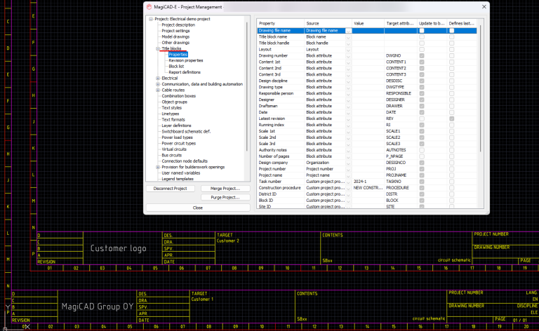 MagiCAD Circuit Designer title block properties