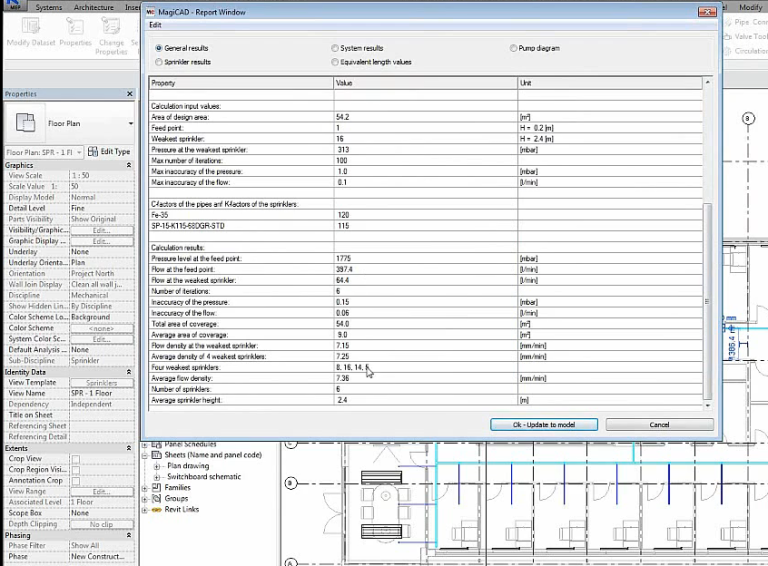 MagiCAD Sprinkler Designer Sprinkler reports