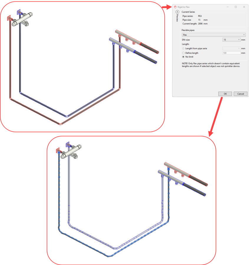 MagiCAD for Revit-Convert rigid pipes to flexible pipes